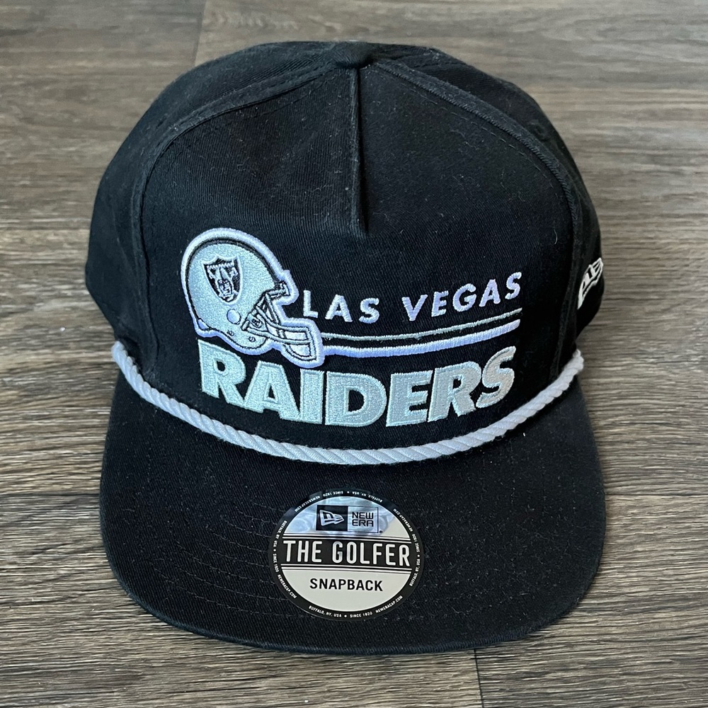New Era Black Raiders Snapback Hat golfer